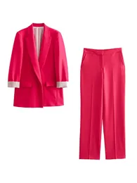 Costume pantalon droit pour femme, couleur unie, élégant, revers, manches longues, imprimé, poignets, ensemble Blazer, tenue Chic pour le bureau, automne