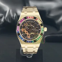 Armbanduhren 2023 Top Luxus Gold Herrenuhr 42mm Doppel Balance Rad Farbe durchbrochen 15412BA Relogio Masculino