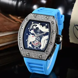 Наручные часы на заказ OEM дизайн Iced Out Tiger Dragon Skeleton Diamond Luxury Uhren Мужские кварцевые часы с турбийоном