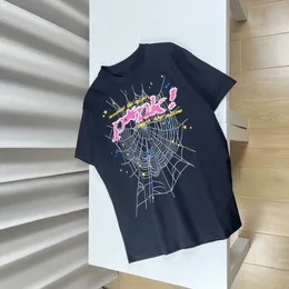 メンズTシャツsp5derメンズTシャツデザイナーマンピンクブラックビーズシャツグラフィックティースパイダーフーディー555印刷女性高品質の半袖無料ピープ