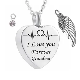 I love you forever grandma Birthstone Ashes heart Pendant Memorial Urn Necklace Angel Wing Stainless Steel Waterproof Cremation Je250k