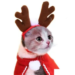 Dekoracje świąteczne kostiumy Śmieszne ubrania Świętego Mikołaja dla małych kotów psy Xmas Rok ubrania Zimowe Kitt Kitten Dh8kw