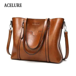 Acelure Women Bag w wosku olejowym ręce luksusowe worki dłoni z kieszonką do torebki Big Tote Sac Bols 211103263U