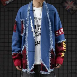 メンズセーターレトロ日本の国立風猫セーター男性カップルY2Kストリートファッションブランドルース韓国トレンドカーディガンコートトップ231130