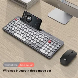 Klavyeler K01 Bluetooth Kablosuz Klavye ve Fare Üç Mod Tam Boyu Mini Klavye Seti 2 Dizüstü Bilgisayar PC için 4G Android Tablo 231130