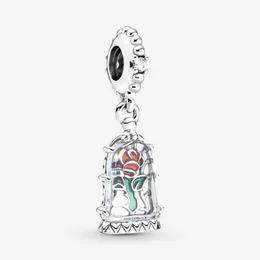 100 % 925er-Sterlingsilber, verzauberte Rose, baumelnder Charm, passend für originale europäische Charms-Armbänder, modisch, für Damen, Hochzeit, Verlobung, Jewelr186l