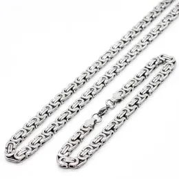 6MM Width Silver Color Fashion Byzantine Flat Chain Jewelry Sets Stainless Steel Necklace & Bracelet For Female Male Jewelry246Z