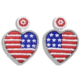 Diseñador de lujo entero exagerado encantador lindo colorido con cuentas América EE. UU. Bandera colgante de corazón aretes para mujeres niñas292j