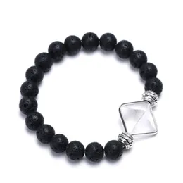 Whole 10 Pcs Trendy Silver Plated Elastic Strands Bracelet Pyramid Connect Opalite Opal Black Lava Stone Jewelry2145876