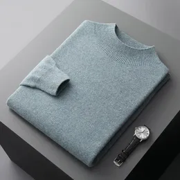 Herrtröjor Autumn/Winter Men 'Cashmere Sweater First-Line Ready-To-Wear Pullover Half Turtleneck Casual Sweater Pure Wool Knit Shirt 231130