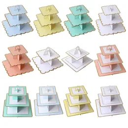 Cake Tools 3-Layer Disponible Square Paper Cake Rack Birthday Wedding Decoration CakeCup DIY DESSERT Display Stand Party Supplies Take Tool 231130