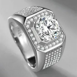 محاكاة Moissanite S925 Silver Ring Men's Congenge Square Diamond Ring Micro Micro Miculay Miolds Jewelry Gift204C