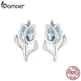 Stud 925 Sterling Silver Azul Requintado Spinel Tulip Brincos Flor Brincos para Mulheres Festa Fine Jewelry 231130