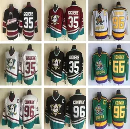 Mighty Ducks 영화 유니폼 66 Gordon Bombay 96 Charlie Conway Hockey Jersey Green 35 Giguere Vintage Mens Ice Jerseys