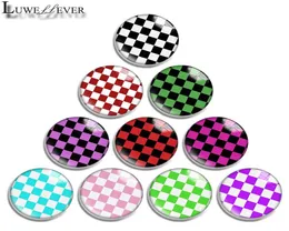 10mm 12mm 14mm 16mm 20mm 25mm 30mm 604 Checkered pattern Round Glass Cabochon Jewelry Finding Fit 18mm Snap Button Charm Bracelet 9112801