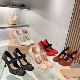 Balettpumpar höga klackar sandal kvinnor klänning skor lyxiga designer skor vit röd rosa mary jane 9,5 cm stilett högklackade skor 35-41