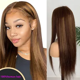 Brazilian Peruvian Indian Malaysian Human Hair 13X4 Lace Front Wig Straight P4/27 Piano Color 10-32inch