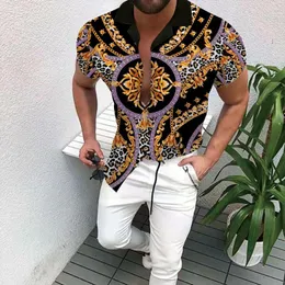 Casual overhemden voor heren Zomermode Bloemenprint Vest met korte mouwen Slanke Harajuku Street Top Goud Luxe bedrukt