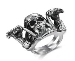 Men's Large Size Stainless Steel Riding Motorcycle Punk Cool Skeleton Ring Hip Hop Jewelry Skull Ring Men4394591