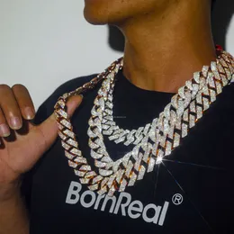 Custom Vvs Moissanite Big Hip Hop Mens Rapper Diamond Chain Pendant Necklace Set Double Row Cuban Link 15mm 18mm 19mm 20mm