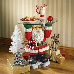 Dekorativa objekt Figurer Harts Santa Claus Statues Holding Snack Tray Christmas Figur med Treats Dessert Stand Fruit Plate for Xmas Party 231130