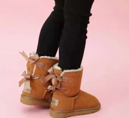 UG детские ботинки Bailey с 2 бантами, зимние сапоги из натуральной кожи для малышей, однотонные Botas nieve, обувь для девочек, EU21-35 G