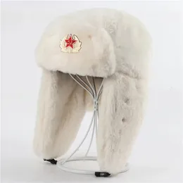 Trapper Hats Men Women Soviet Army Military Badge Russia Bomber Pilot trooper Hat Winter Faux Fur Earflap Snow Caps 3 Styles 231130
