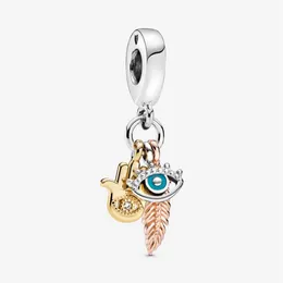 Ny ankomst 925 Sterling Silver Eye Feather Spirituality Dangle Charm Fit Original European Charm Armbandsmycken Acces237V