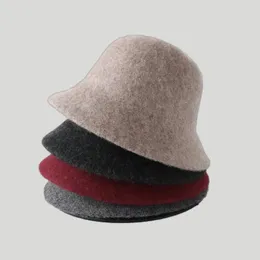 Cappelli a tesa larga Secchiello Autunno Inverno Cappello di lana Donna Moda Vintage Pescatore Cappello versatile Primavera Feltro 6 colori Pieghevole 231130