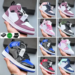 Jumpman 1 Basketball kids Shoes Boy Girl Shoes Game Royal Obsidian Chicago Bred Sneakers Mid Multi-Color Tie-Dye Baby Shoe Size 22-35