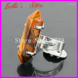 Cluster Rings 1pc Wholesale Tiger Eyes Point With Plated Bail Adjustable Circle Nature Gems Druzy Quartz Hexagon Ring
