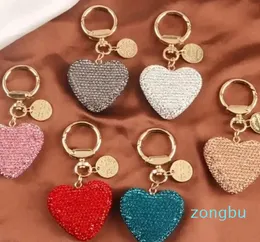 Keychains Full Rhinestone Heart Key Chains Women Handbag Pendant Keyring Solid Color Crystal Chain Couple Peach Rings