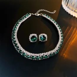 Naszyjniki wiszące luksusowy zielony nić nonszdon kolczyki dla kobiet kryształowe chok damski modny zestaw biżuterii bankietowej 231201