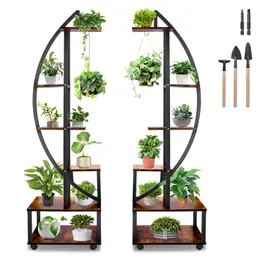 Half Moon Shaped Plant Shelf Holder med hängande slinga, Multi-Purpose Tall Plant står inomhus för heminredning Balkong Patio Lawn Garden Balcony