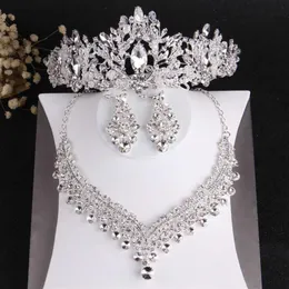Baroque Luxury Crystal Beads المجوهرات الزفاف مجموعات Tiaras Crown Necklace Occlace Beads African Jewelry Set 2106192425