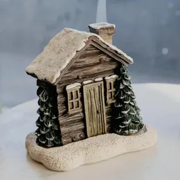 Dekorativa föremål Figurer Log Cabin rökelse Burner Rustic Christmas Chimney Hut rökelsekonbrännare med 2 rökelsekottar Collectible Harts Statue 231130