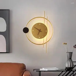 Wall Lamp Nordic Creative Clock Modern Luxury Circular Wood Grain LED Sconce Living Room Background Corridor Art Decoration