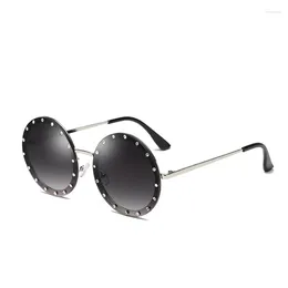 نظارة شمسية مستديرة الماس للنساء الإطار المعدني الإناث الأزياء نظارات شمس Gafas de sol para hombre y2k 2023