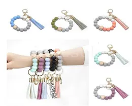 Silicone Bead Bracelet Party Favor Beech Tassel Keychain Pendant Leather Bracelets Ladies Jewelry Supplies DD3923283075
