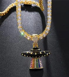 Fashion Iced Out UFO Pendant Necklace New Arrival Micro Paved Cubic Zircon Men039s Hip Hop Jewelry For Gift7713189