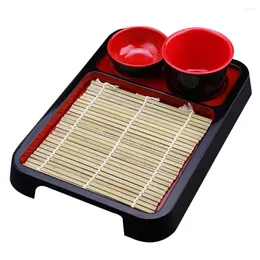 Geschirr-Sets Japanische Soba-Teller-Set Knödel-Nudel-Tablett mit quadratischer Abtropffläche Tauchbecher Holzmatte Sushi-Serviertabletts für