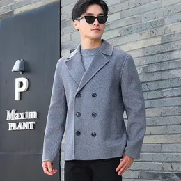 メンズウールブレンド秋と冬の手作りの二倍のスーツカラー韓国語バージョン100メリノコートカシミアビジネスショートトップ231130
