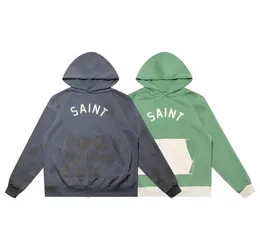 Designer Fashion Hoodie High Street Saint Michael Embroidered Letters Hand Painted Worn Washed Vintage Plush Hooded Sweater7675019