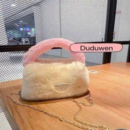 20cmx10cm fashion P fur bag triangle with letter plush handle with strap zipper makeup storage case so cute235Y