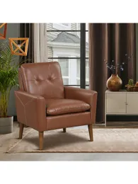Costway -uppsättning av 2 moderna accentstol pu läder fåtölj soffa stol med massiva träben