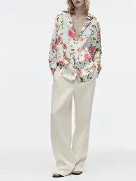 Chemisiers pour femmes printemps et automne mode européenne américaine décontracté polyvalent fleur imprimé soie Satin chemise ample