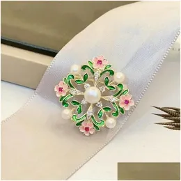 Pins Brooches Floral Namel Color Natural Pearl Noble Temperament Sweater Suit Plant Flowers All Kinds Of Ocns With Brooch Drop Deliver Dh9Y3
