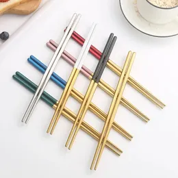 Chopsticks 5 Pairs Grade Stainless Steel Multicolor Lightweight Reusable Non-Slip Chop Sticks Dishwasher Safe 8.2 Inches