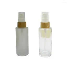 Storage Bottles 50ML 10pcs/lot Empty DIY Bamboo Cosmetic Spray Bottle Glass Clear Container Frosted Matte Liquid
