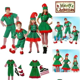 Ocasiões especiais Ocns Christmas Elf Costume Party Family Role Playing Outfit Verde Papai Noel Desempenho Roupas Fancy Dress Kid Dhk1M